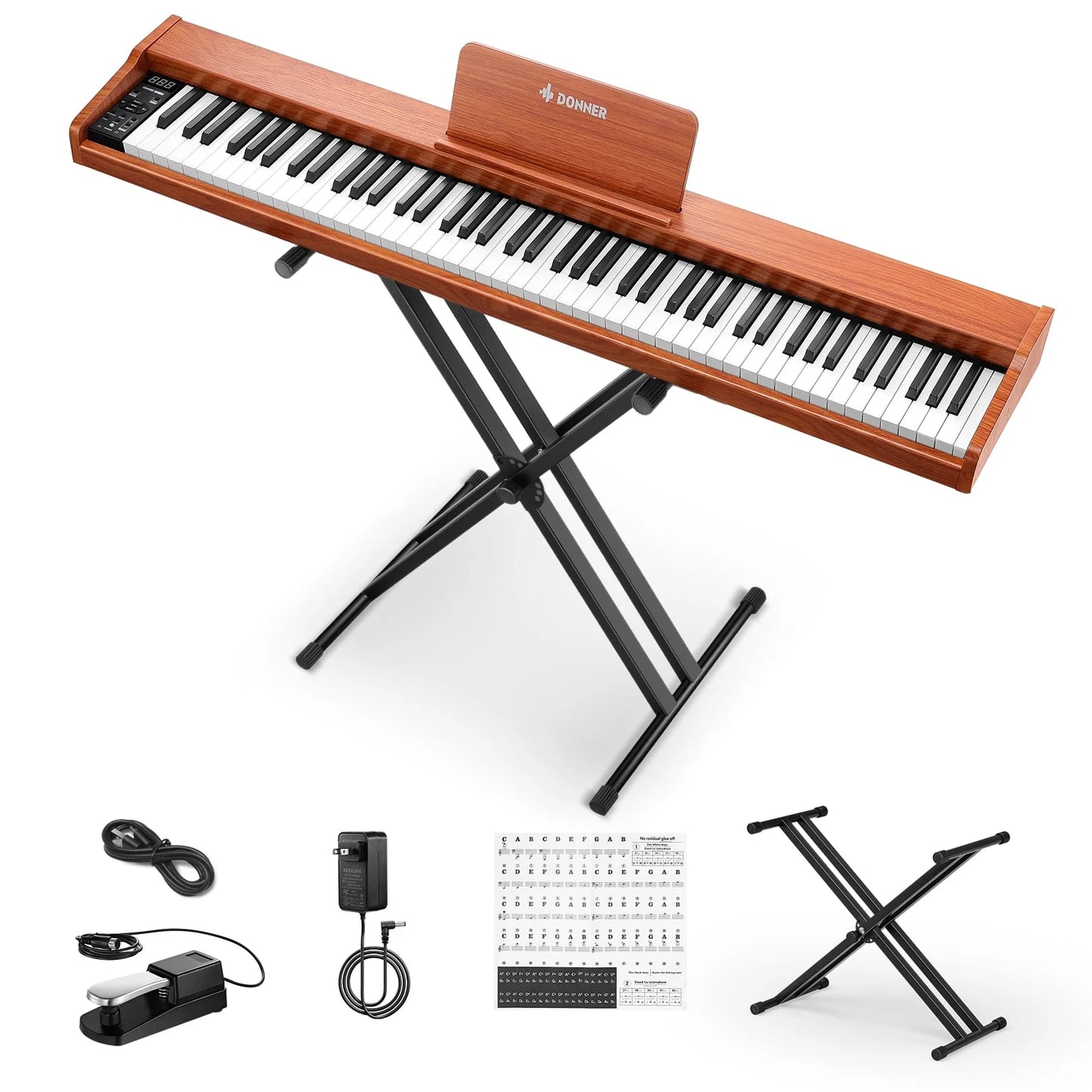 DEP-1S Velocity-Sensitive 88 Keyboard Digital Piano with Stand, 128 Tones, 100 Rhythms, 88 Demo, with Headphone, USB-MIDI, Sustain Pedal, Connect to Apps