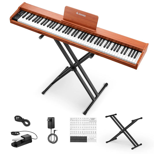 DEP-1S Velocity-Sensitive 88 Keyboard Digital Piano with Stand, 128 Tones, 100 Rhythms, 88 Demo, with Headphone, USB-MIDI, Sustain Pedal, Connect to Apps