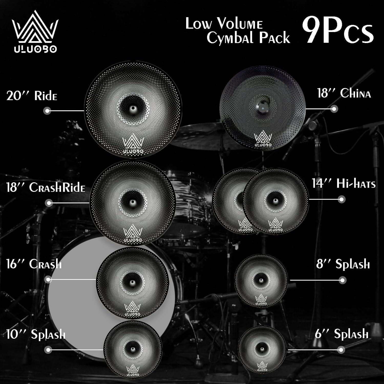 Low Volume Cymbal Pack, Silent Cymbals, Quiet Cymbals Set for Drummer Practice,