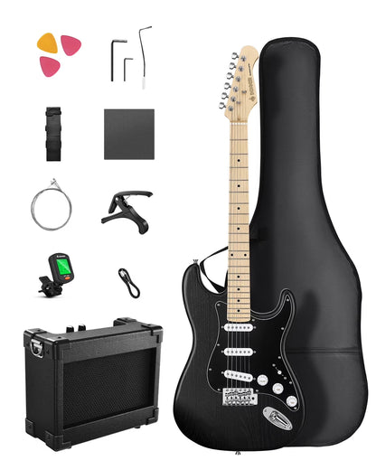 Electric Guitar Kits for Beginner Right Hand S-S-S Pickups Strater Sets, Black DST-80