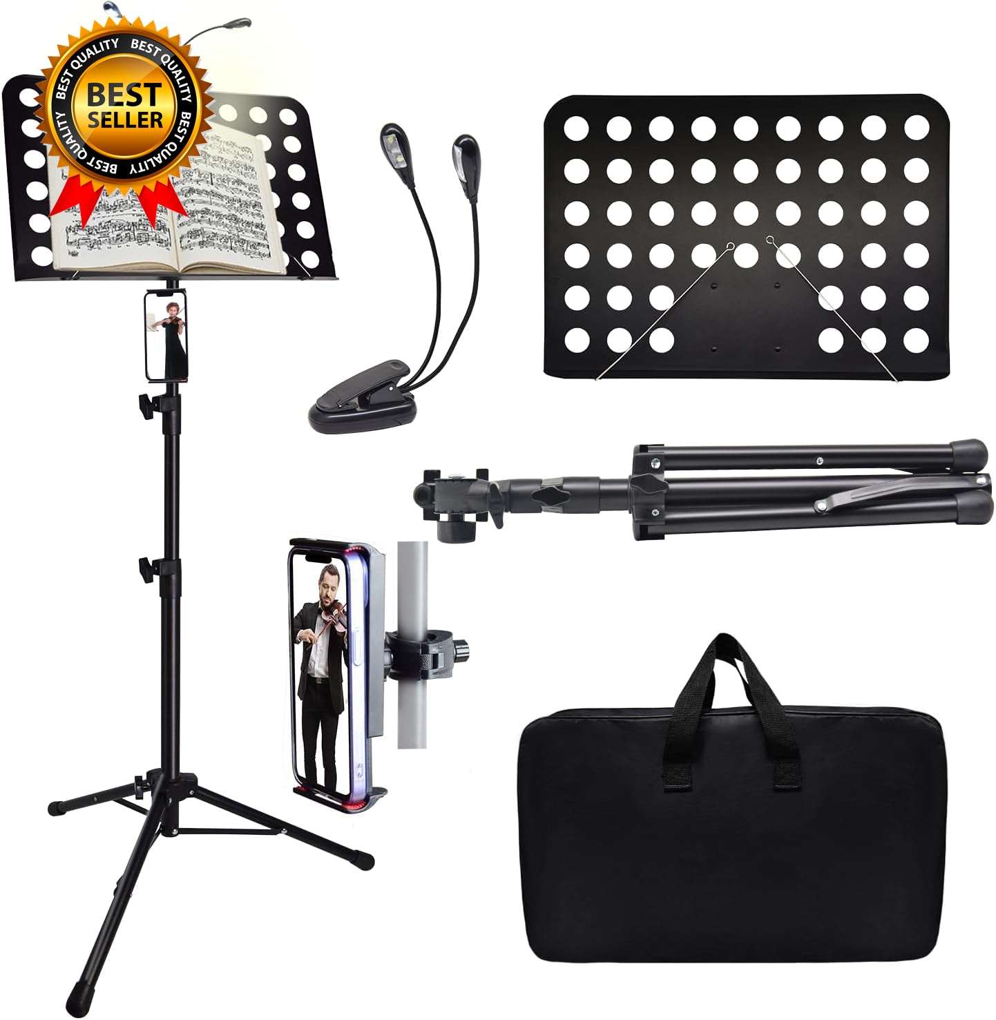 Sheet Music Stand with Light & Phone Holder 57" Music Stand for Sheet Music High
