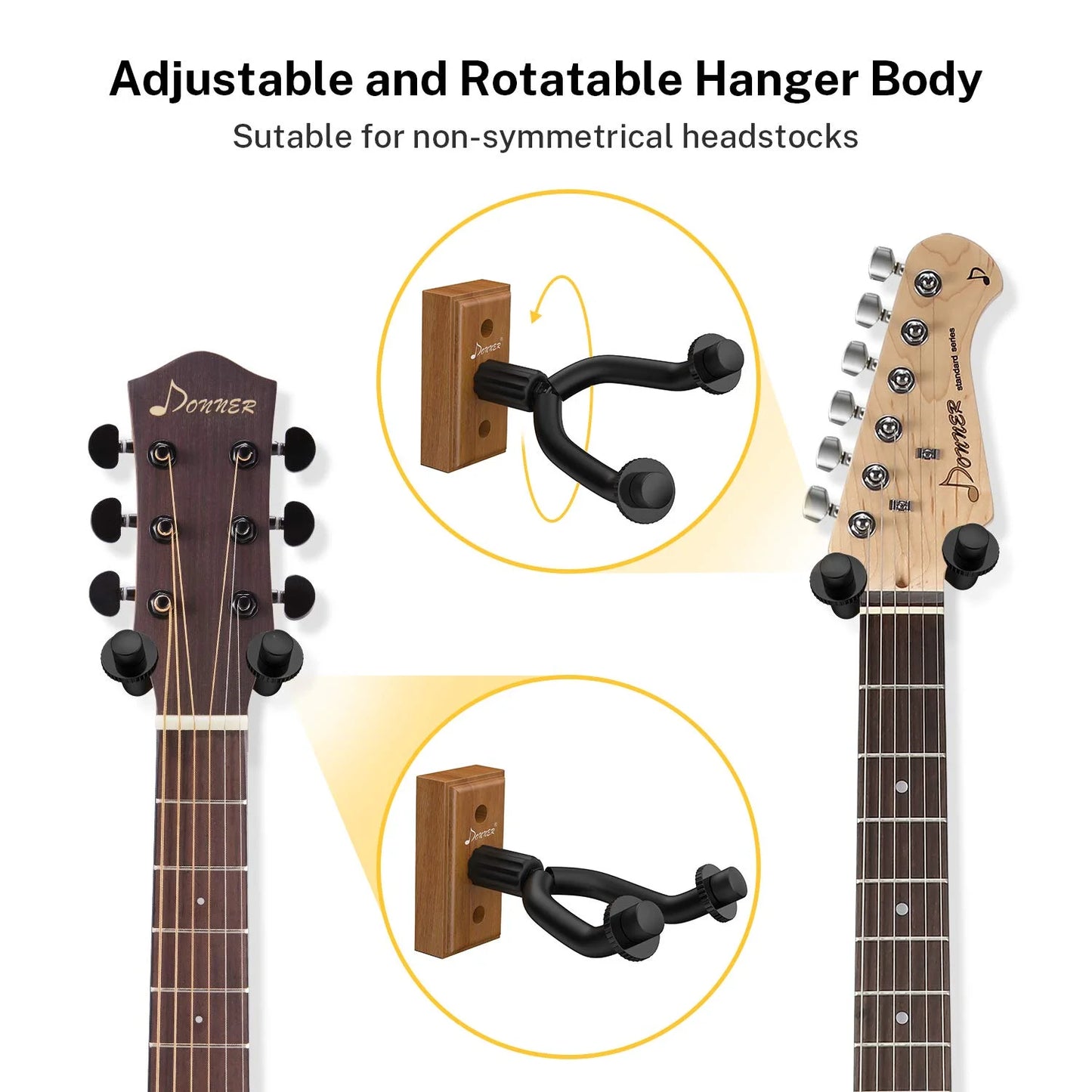 Guitar Wall Mount Hanger 3-Pack, Black Walnut Guitar Wall Holder for Acoustic Electric Guitars, Bass, Folk Ukulele, Violin, Mandolin Banjo and String Instruments