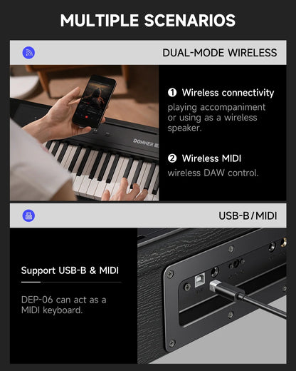 Portable Digital Piano 88-Key Synth Action Keyboard with X Stand, Pedal, Auto-Accompaniment for Beginner, 128 Tones, 83 Rhythms, Support Usb/Midi/Melodics, Wireless Connection