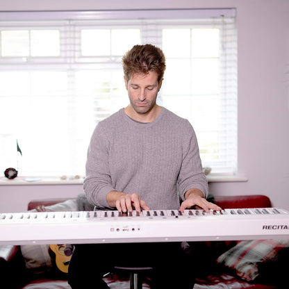 Recital White - 88 Key Digital Piano Keyboard with Semi-Weighted Keys, 2X20W Speakers, 5 Voices, Split, Layer and Lesson Mode, FX and Piano Lessons