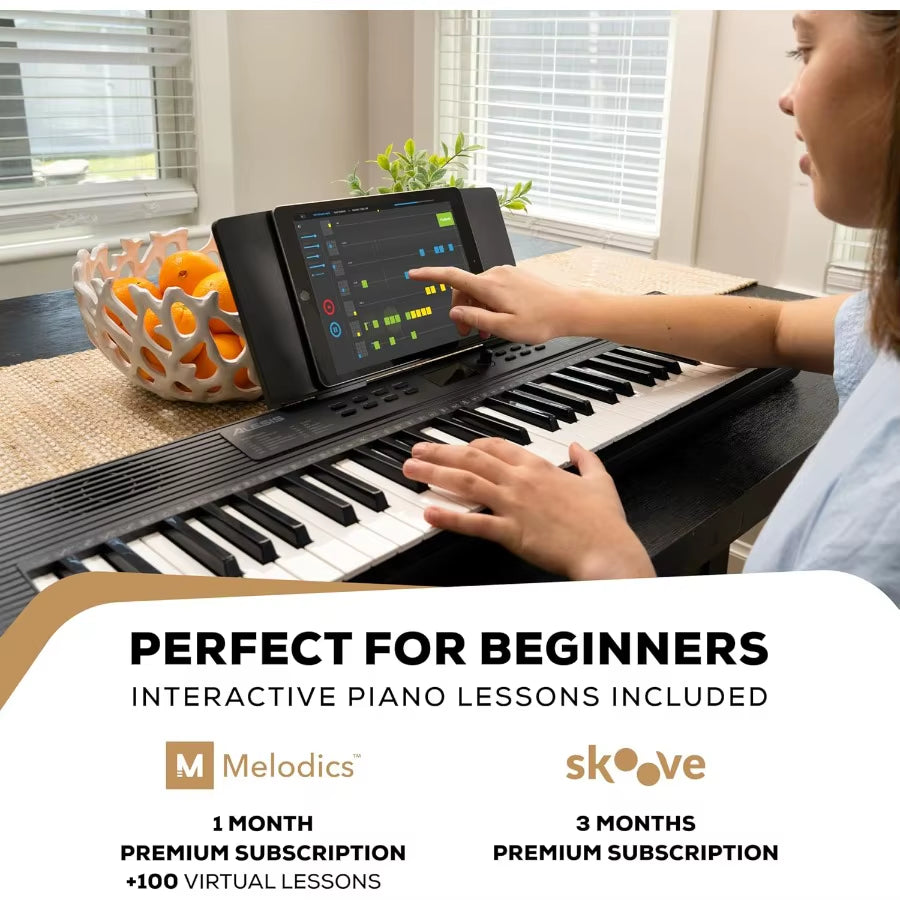 Alesis Melody 61 MK4 Keyboard Piano for Beginners with 61 Keys Speakers Tablet Sheet Music Stand 300 Sounds and Music Lessons D