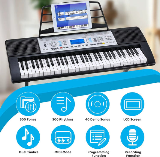 Keyboard Piano Digital Piano 61 Keys, Electric Piano Keyboard for Beginners, 300 Sounds & Teaching Function, Electronic Keyboard