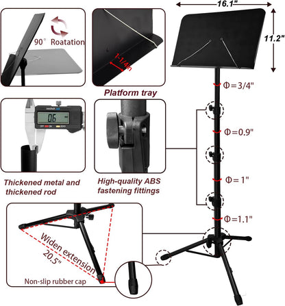 70IN Sheet Music Stand, Tall Music Stand for Sheet Music Height- Adjustable Musi