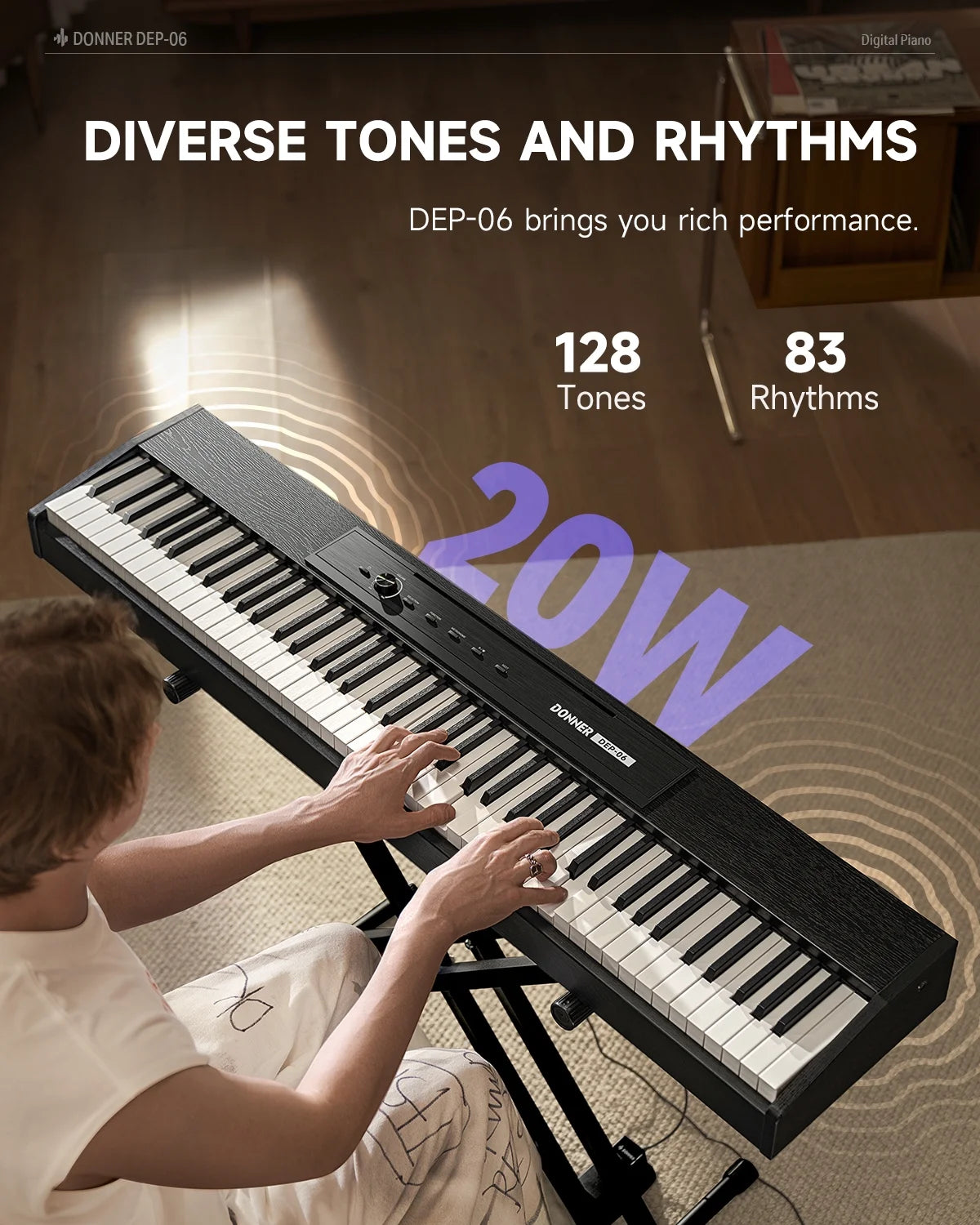 Portable Digital Piano 88-Key Synth Action Keyboard with X Stand, Pedal, Auto-Accompaniment for Beginner, 128 Tones, 83 Rhythms, Support Usb/Midi/Melodics, Wireless Connection