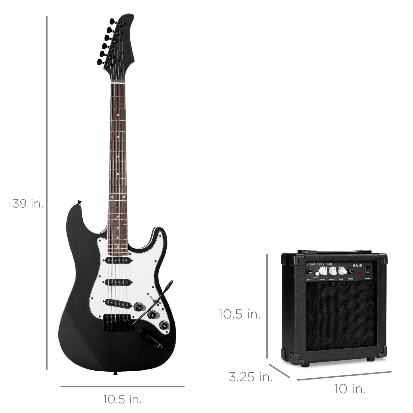 39In Full Size Beginner Electric Guitar Kit with Case, Strap, Amp, Whammy Bar - Jet Black