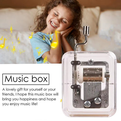 Mini Music Box Hand Cranking Music Movement Transparent DIY Music Box for Christmas Gift Merry Christmas a Variety of Music