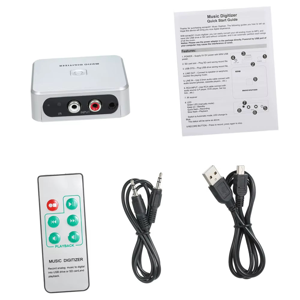 Music Digitizer Music Player Record Analog Music in SD Card USB Drive Mini USB Port Play Back Remote Control