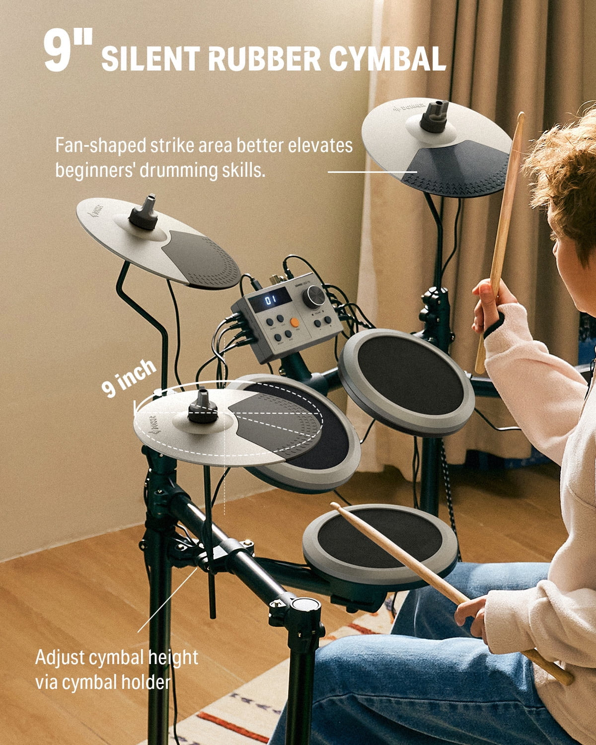 Electric Drum Set for Kids Beginner Christmas Birthday Gift, 150+ Sounds, Quiet Mesh Pad, DED-70 New