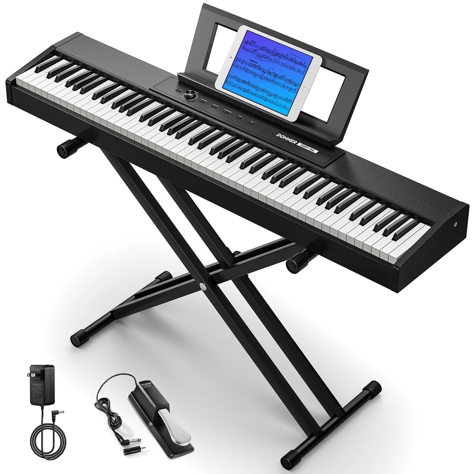 Portable Digital Piano 88-Key Synth Action Keyboard with X Stand, Pedal, Auto-Accompaniment for Beginner, 128 Tones, 83 Rhythms, Support Usb/Midi/Melodics, Wireless Connection