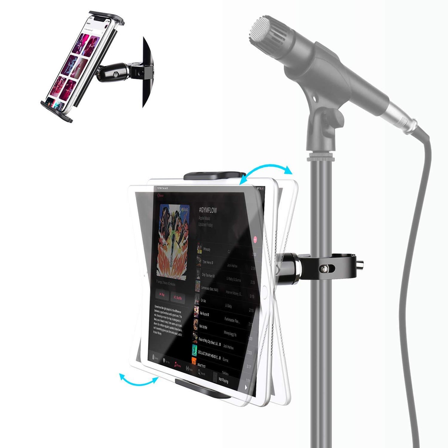 Metal Ipad Mic Stand Holder, 360° Swivel Tilt Microphone Stand Phone Holder M...