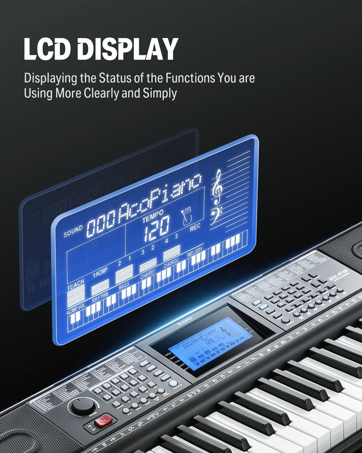 Upgraded 61 Key Piano Keyboard, Electric Keyboard Kit with 249 Voices, 249 Rhythms - Includes Piano Stand, Stool, Microphone, Gift for Beginners, Black (DEK-610S)