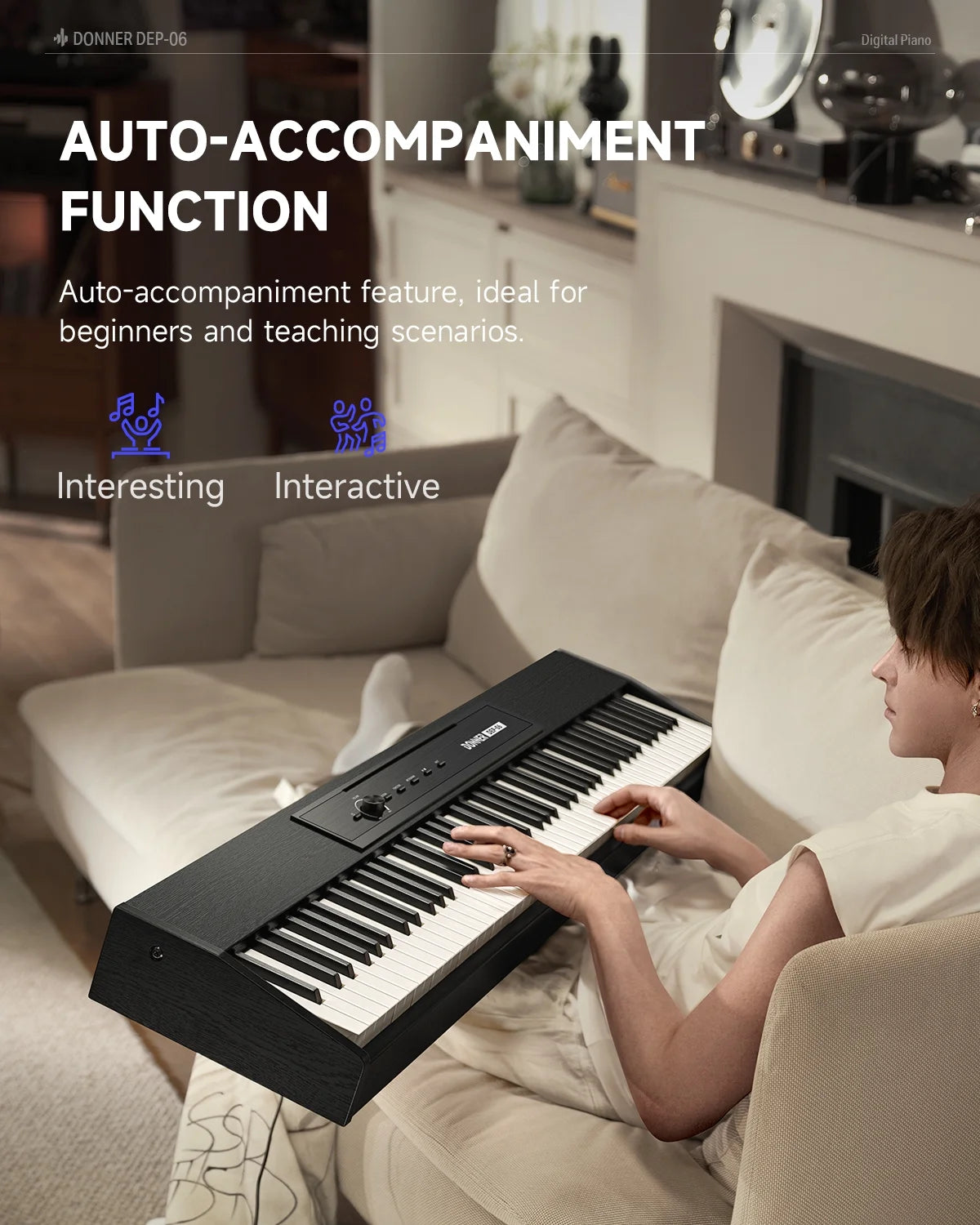 Portable Digital Piano 88-Key Synth Action Keyboard with X Stand, Pedal, Auto-Accompaniment for Beginner, 128 Tones, 83 Rhythms, Support Usb/Midi/Melodics, Wireless Connection