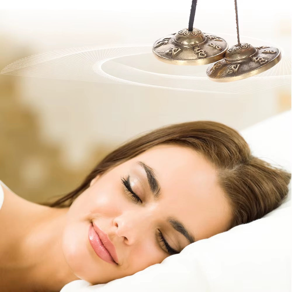 2.6In/6.5Cm Handcrafted Tibetan Meditation Tingsha Cymbal Bell with Buddhist the Eight Auspicious Symbols