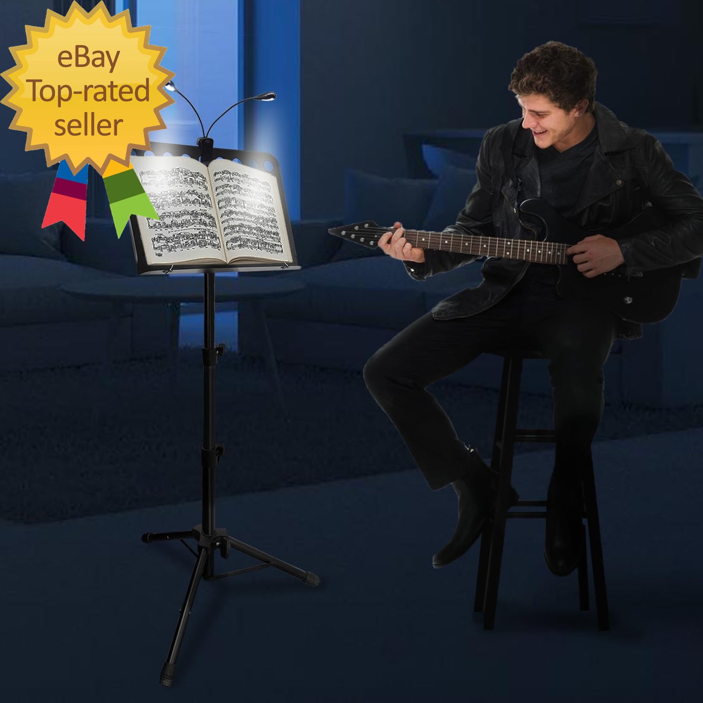 Sheet Music Stand with Light & Phone Holder, 57" Music Stand for Sheet Music Hig
