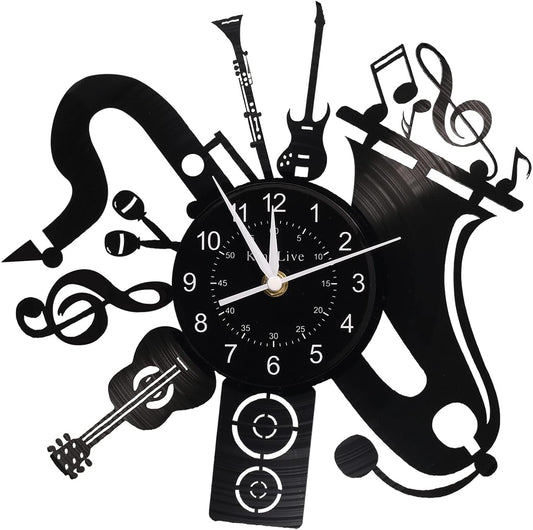 Music Vinyl Record Wall Clock, Music Room Decoration, Music Theme Wall Clock. (Music B)