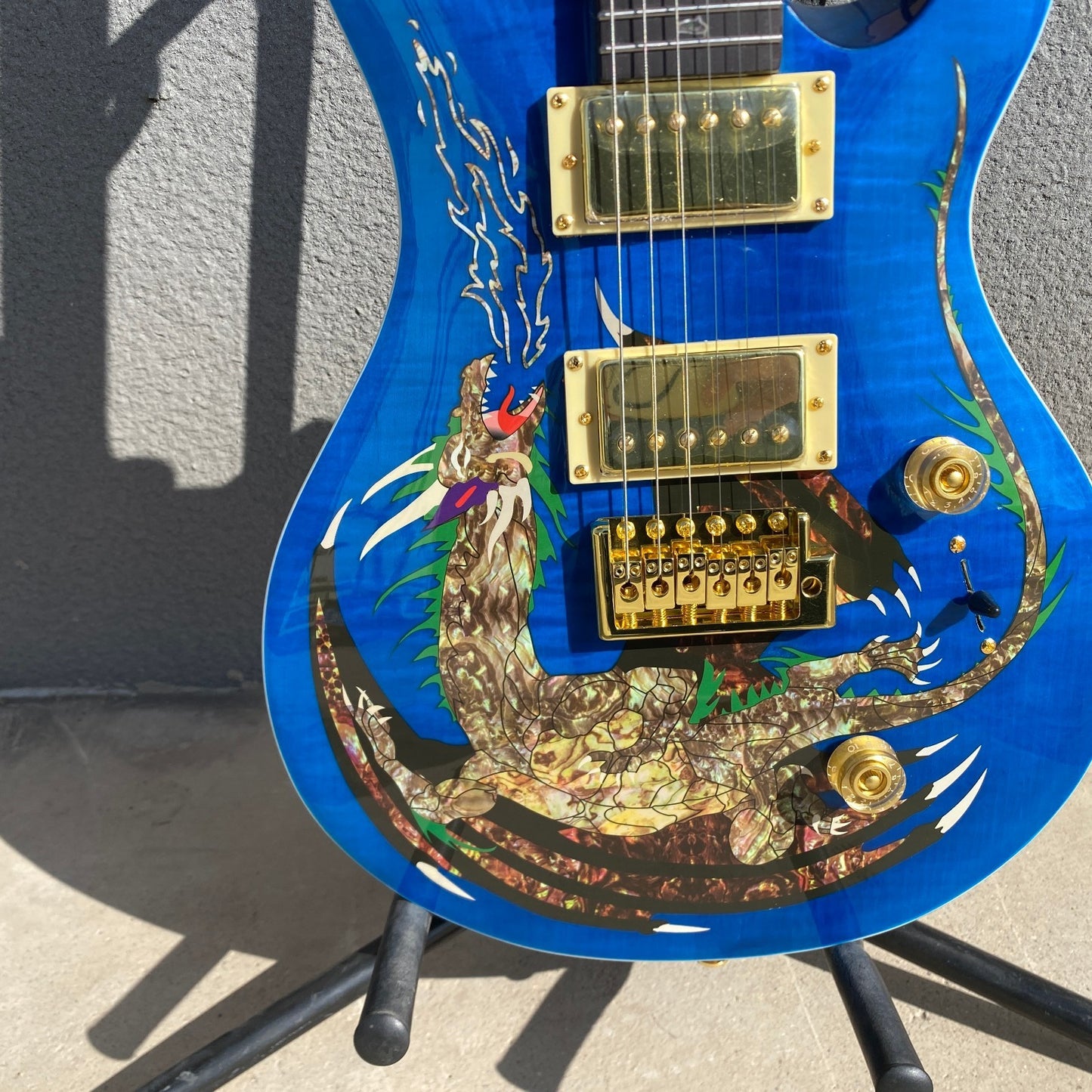 Amazing Blue PRS Electric Guitar Dragon Pattern 6 String Mahogany Body
