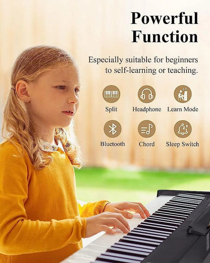 Extra save 30  EP-10 Beginner Foldable Digital Piano 88 Key Full Size Semi Weighted Keyboard, Bluetooth Portable Electric Piano with Piano Bag