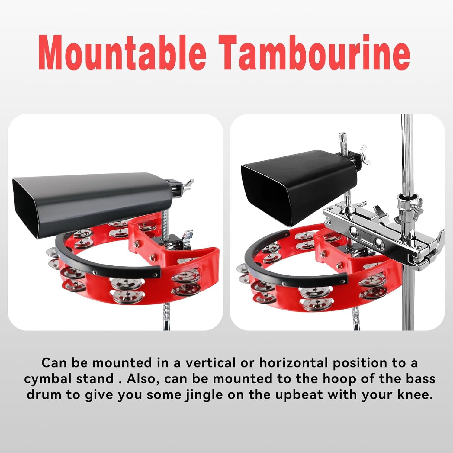 Drum Set Tambourine with Mounting Eye Bolt, Hi Hat Tambourine (Red)