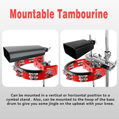 Drum Set Tambourine with Mounting Eye Bolt, Hi Hat Tambourine (Red)