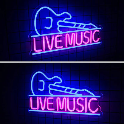 Live Music Neon Signs Guitar Neon Light Sign Wall Decor for Bedroom Music Party Bar Music Club Man Cave USB Powered