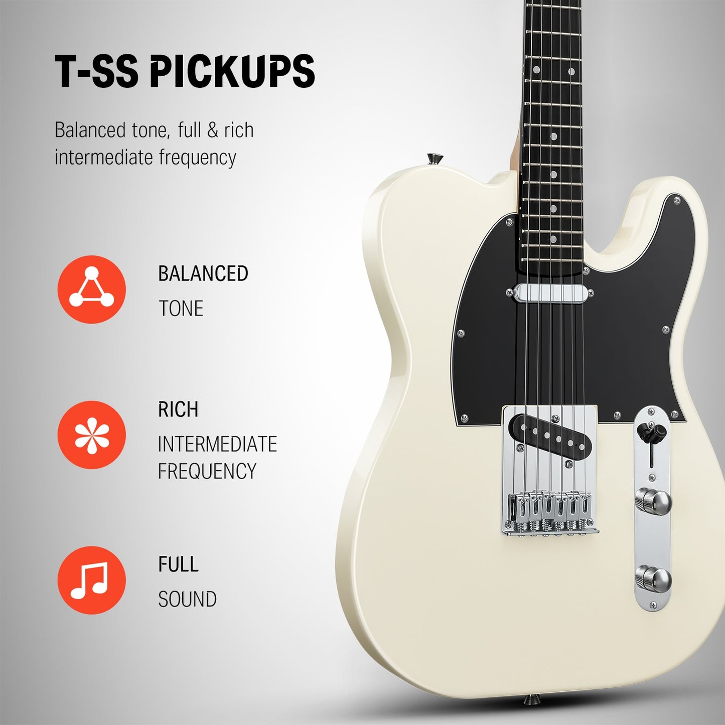 🎸 Donner DTL-100 Electric Guitar with Gig Bag Solid Body SS Pickup Glossy White