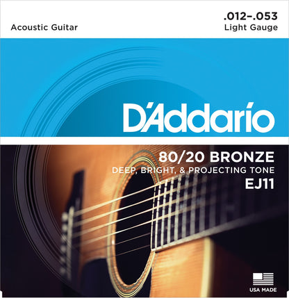 D'Addario EJ11 Light Acoustic Guitar Strings 80/20 Bronze 12-53