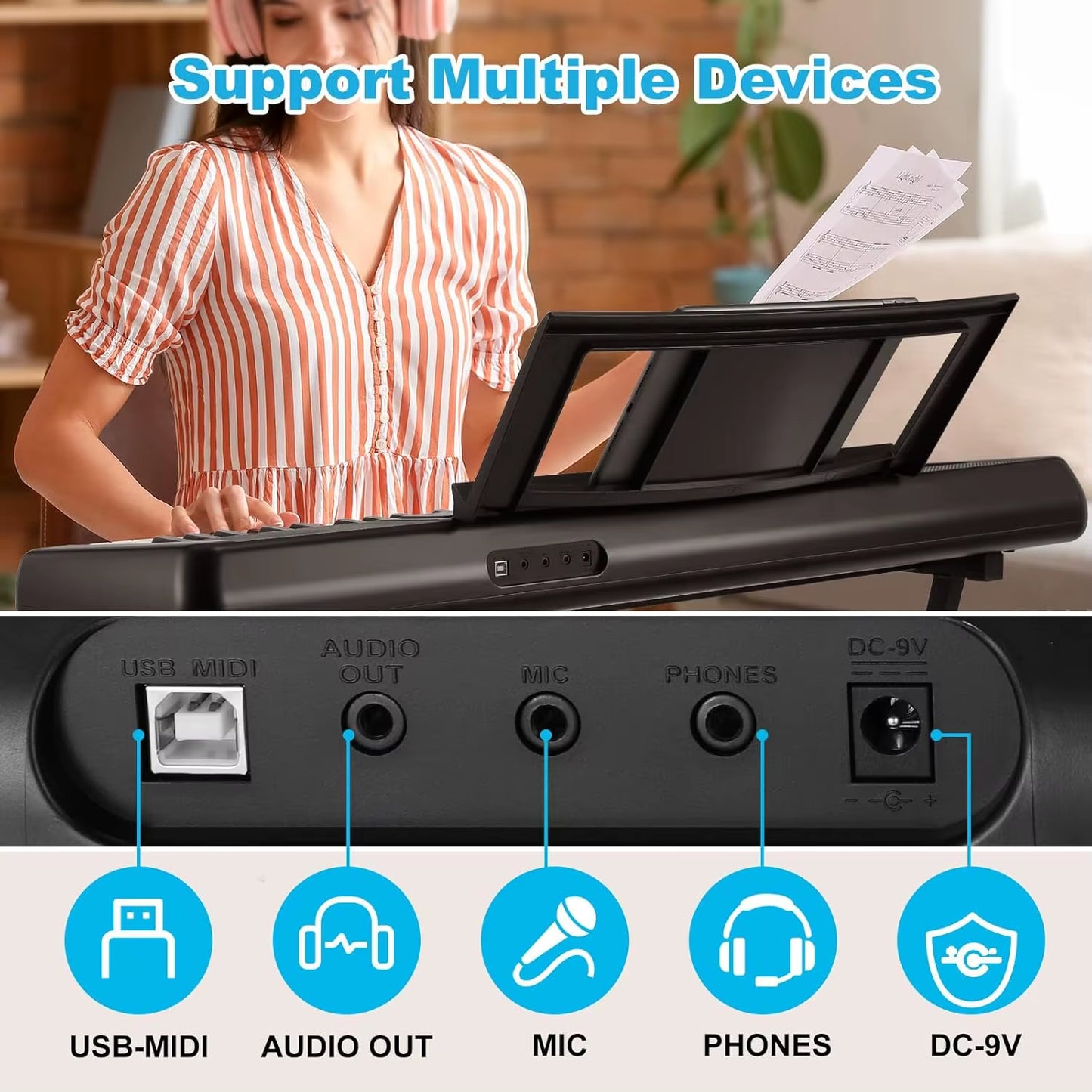 Keyboard Piano Digital Piano 61 Keys, Electric Piano Keyboard for Beginners, 300 Sounds & Teaching Function, Electronic Keyboard