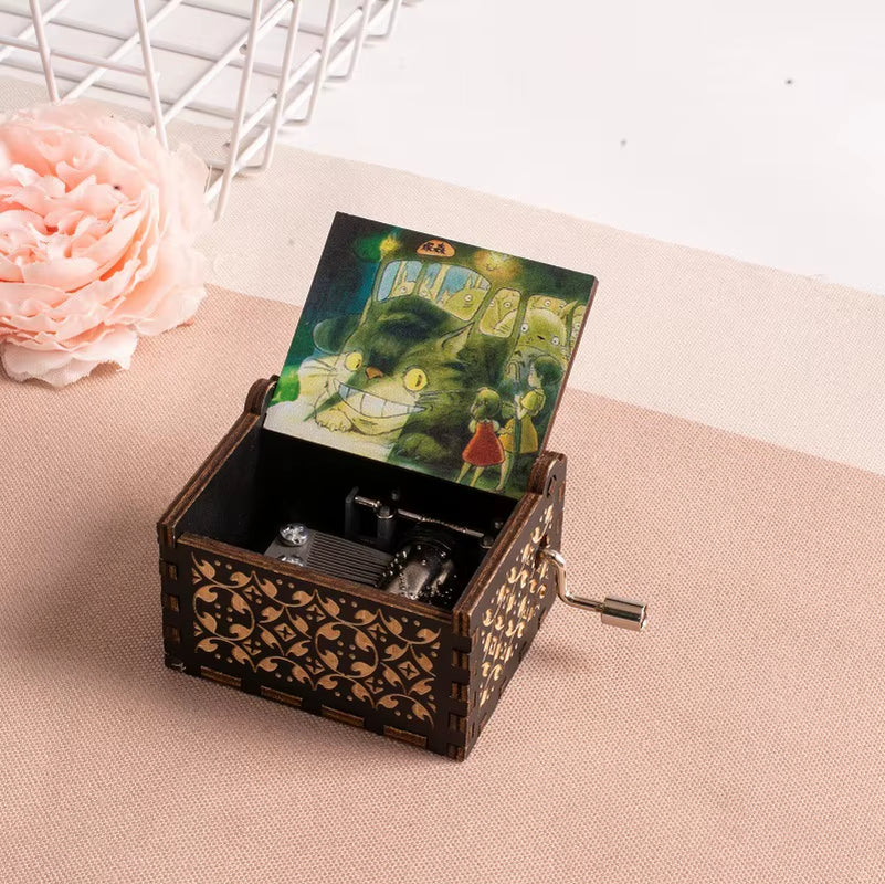 2025 HOT NEW Good Play Toy Wooden Painted Music Box, Totoro Music Gift, Ornament, Light Luxury Wooden Hand Cranked Music Box