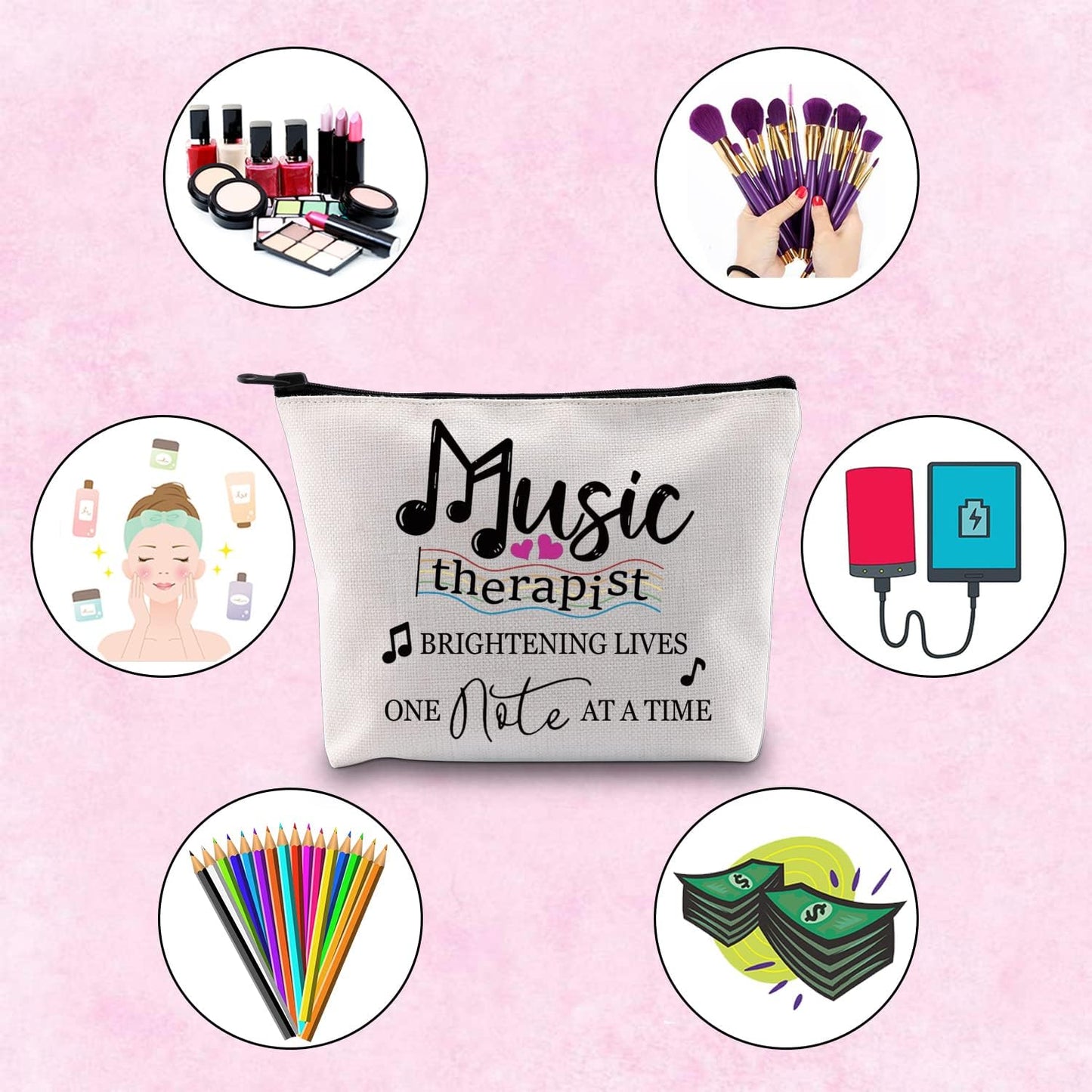 Music Therapist Gift Brightening Lives One Note at a Time Music Therapist Teacher’S Day Zipper Pouch Makeup Bag (Music Therapist)
