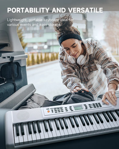 DEK-200 61 Key Electronic Piano Keyboard Set, Auto Accompaniment, Record, Includes 300 Tones, with Stand, Bench, Microphone, White