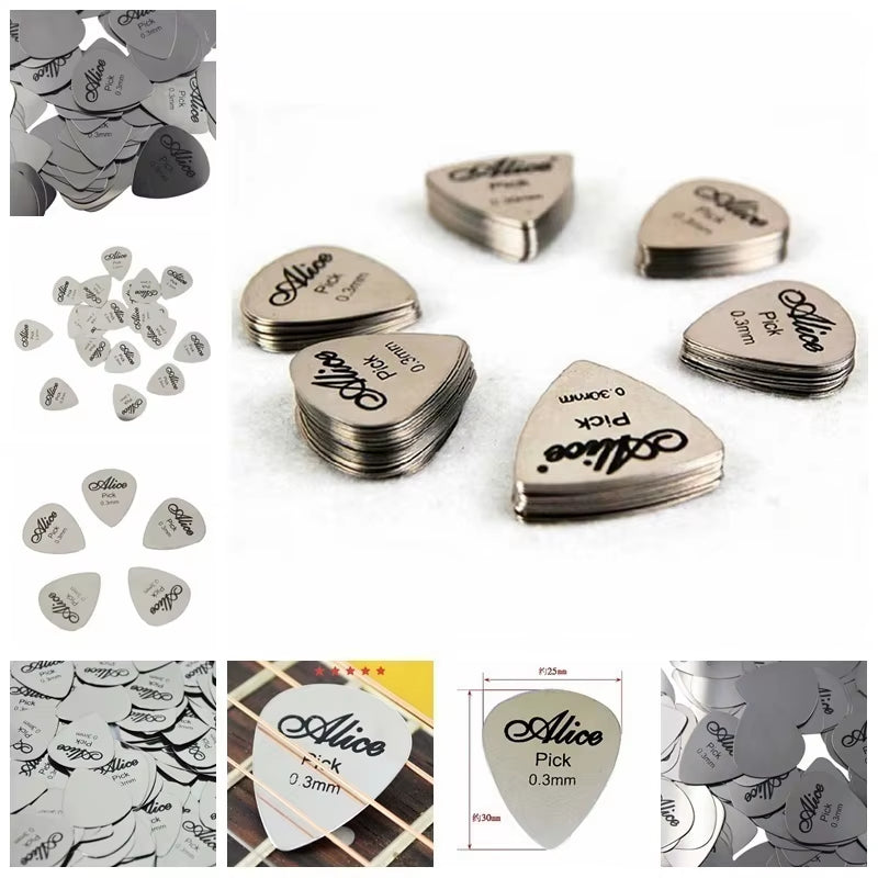 5Pcs10Pcs Metal Guitar Pick 0.3Mm Thin Durable Silver Color Professional Bass Ukelele Guitar Picks Guitar Amplifier Bass Guitar