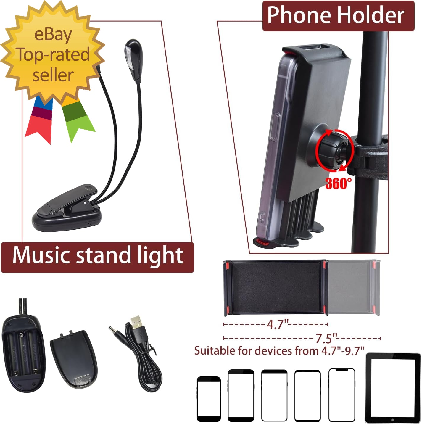 Sheet Music Stand with Light & Phone Holder, 57" Music Stand for Sheet Music Hig