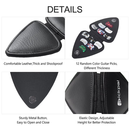 Guitar Picks Holder Case for Acoustic Electric Guitar Includes 12 PCS Guitar Picks Leather Guitar Plectrums Storage Pouch Guitar