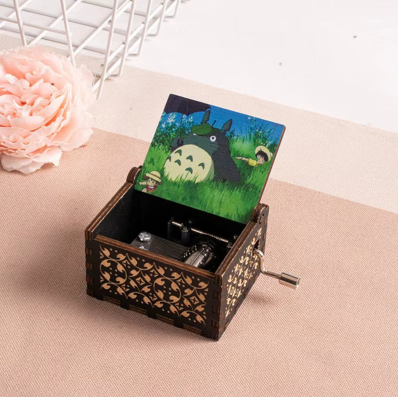2025 HOT NEW Good Play Toy Wooden Painted Music Box, Totoro Music Gift, Ornament, Light Luxury Wooden Hand Cranked Music Box